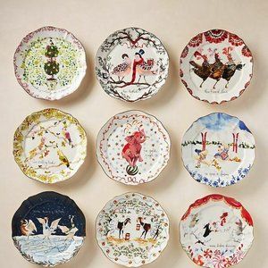 SET OF 12 NEW Inslee Fariss Anthropologie 12 Days Christmas Plates